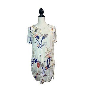 NWT Philosophy Shirt Women’s Small Cream White Floral Print Long Side Slit Soft